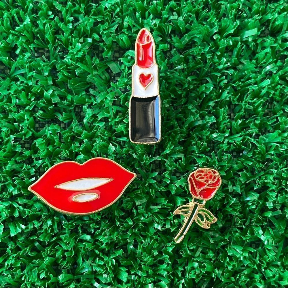 Mini Lippy Rose 3pc. Set Enamel Pin/ Brooch Lapel